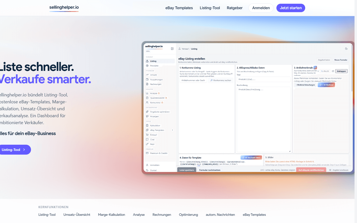 Screenshot von sellinghelper.io